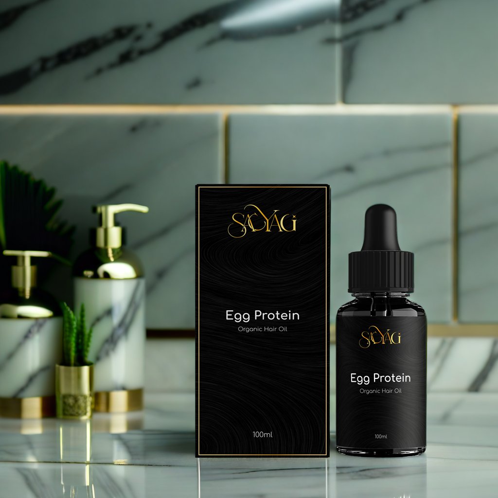 Natural ingredients of Sacyagi Hair Oil – egg protein, herbs, and cold-pressed oils for hair strengthening.