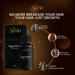 Sacyagi Egg Protein Organic Hair Oil bottle front view – best organic hair oil for hair growth and scalp care in Pakistan.