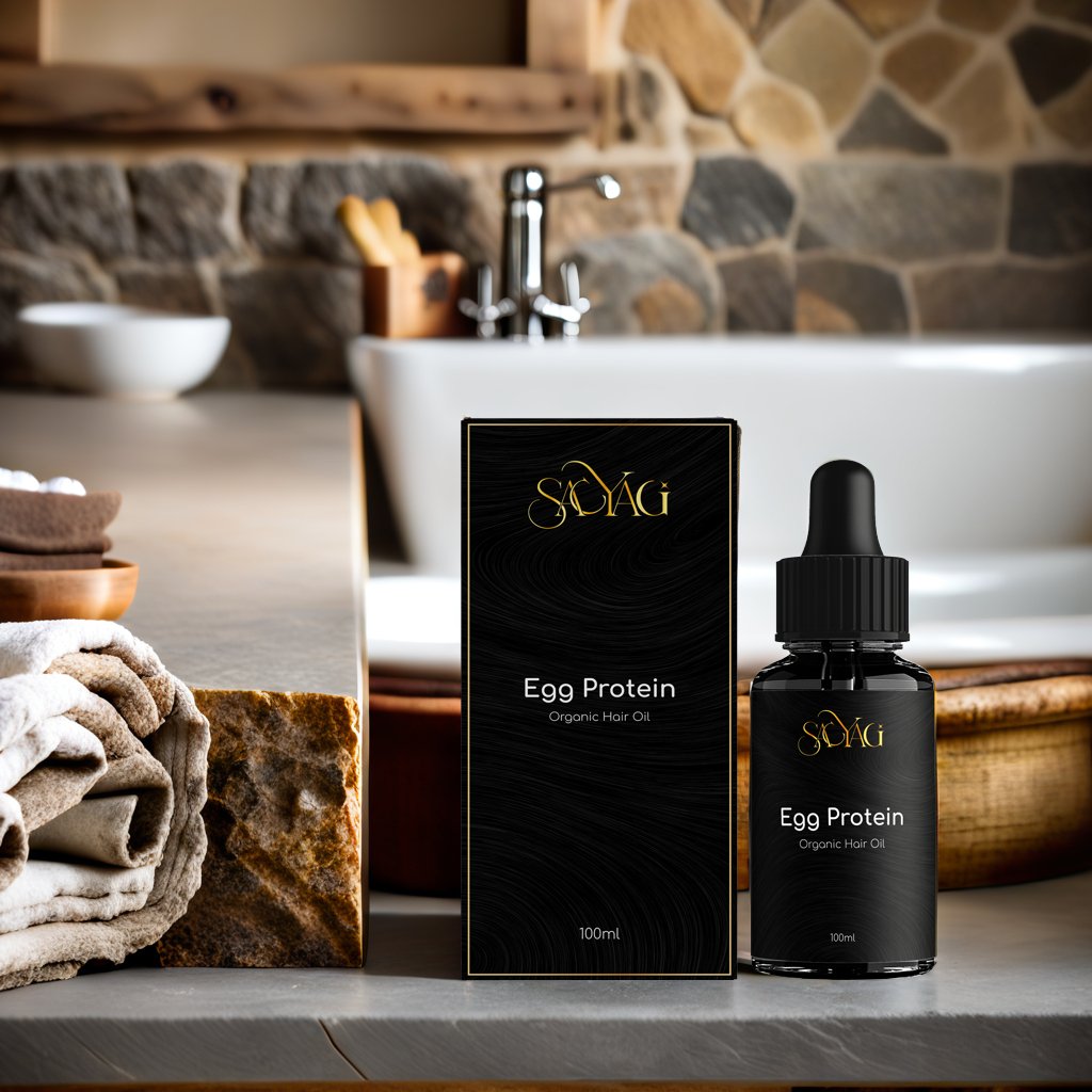Sacyagi Hair Oil bottle placed on a black marble background – premium hair oil for hair growth in Pakistan.